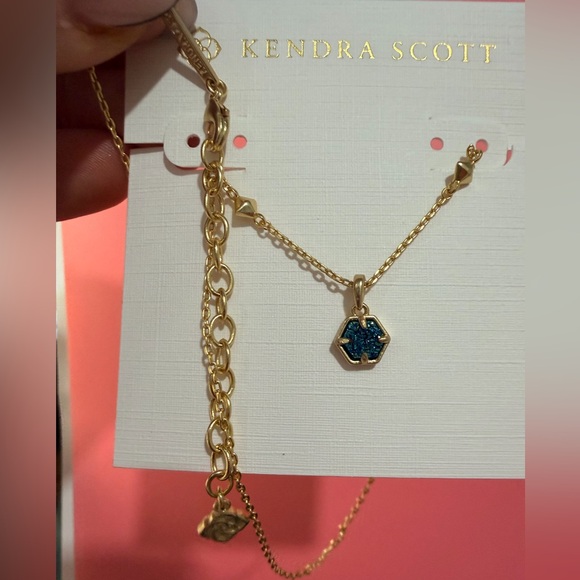Kendra Scott Gold Necklace with blue Hexagon Pendant - Picture 4 of 5
